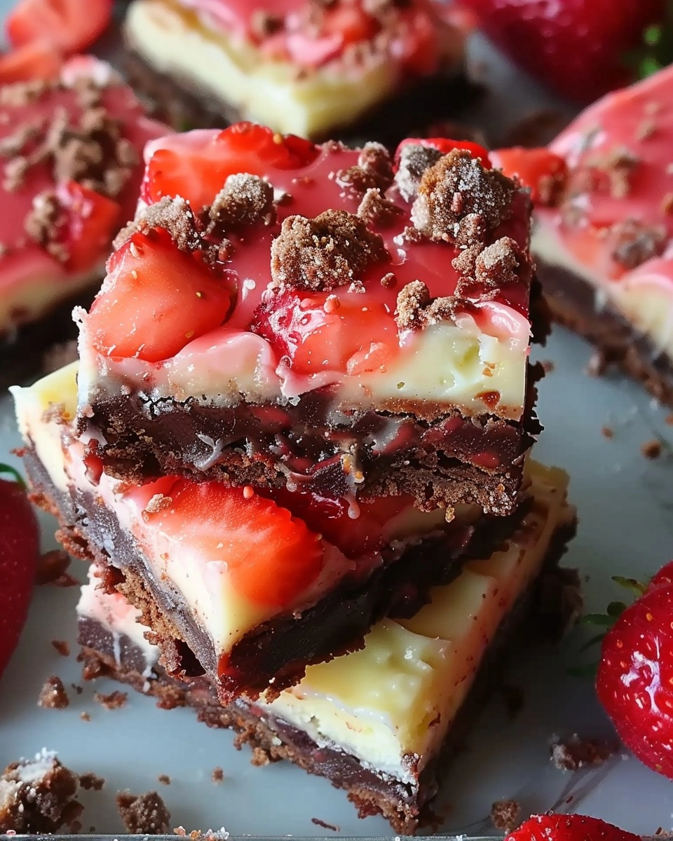 White Chocolate Strawberry Crunch Brownies Recipe - Recipe Image