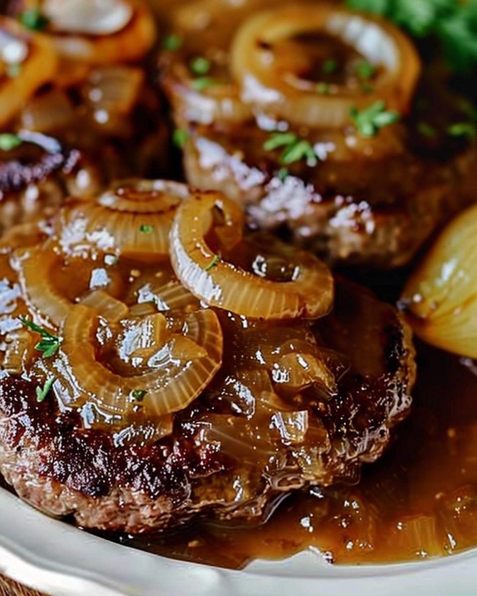 Hamburger Steaks with Onion Gravy Recipe - Recipe Image