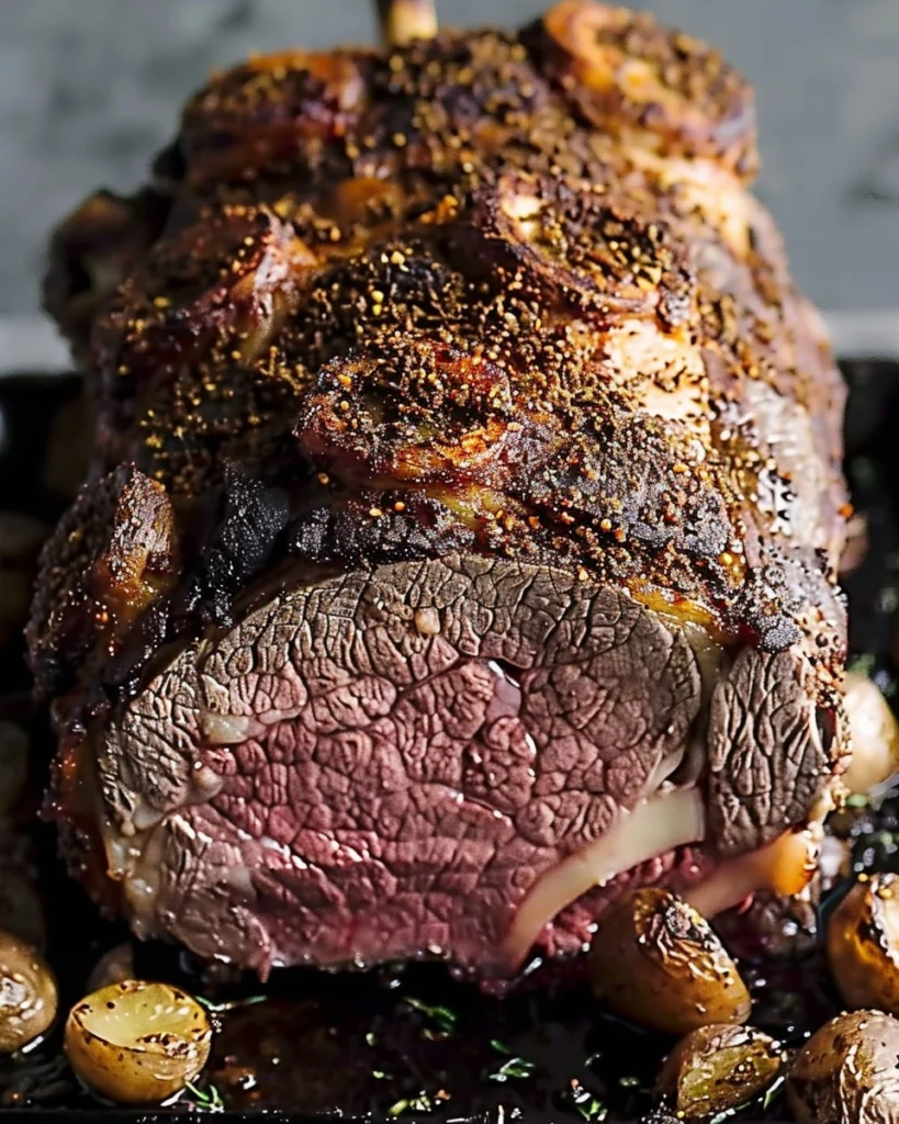 Herb-Crusted Standing Ribeye Roast with Pan Drippings Gravy Recipe