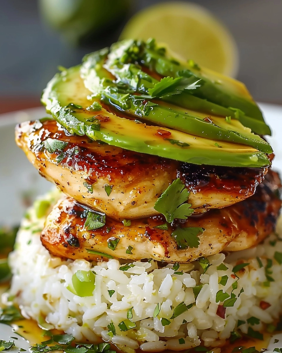 Honey Lime Chicken and Avocado Rice Stack Recipe - Recipe Image