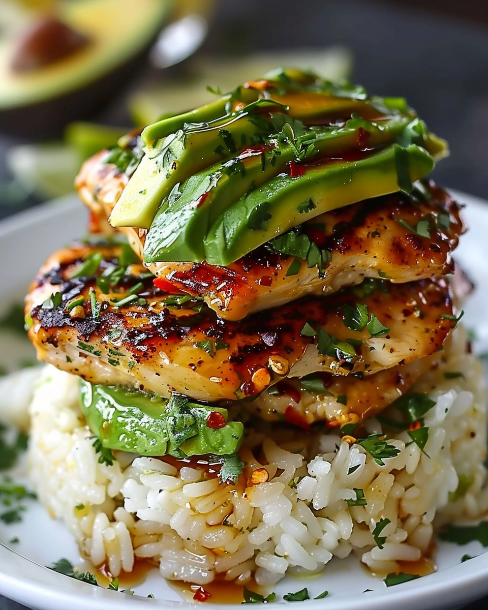 Honey Lime Chicken and Avocado Rice Stack Recipe - Recipe Image