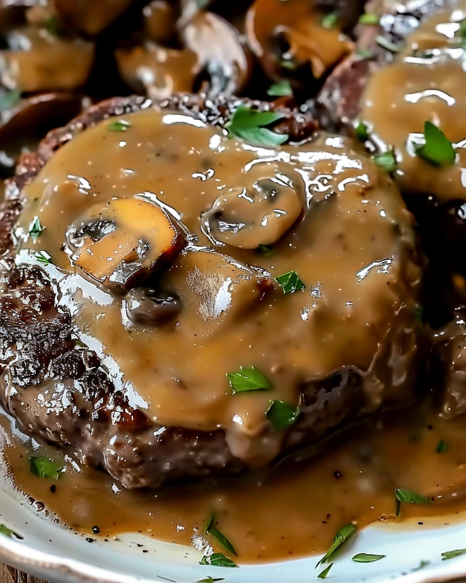 Smothered Hamburger Steaks with Mushroom Sauce Recipe - Recipe Image